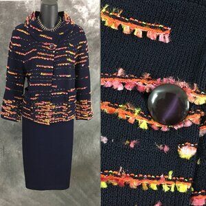 BEAUTIFUL St John knit blue pink multi jacket skirt suit size 12